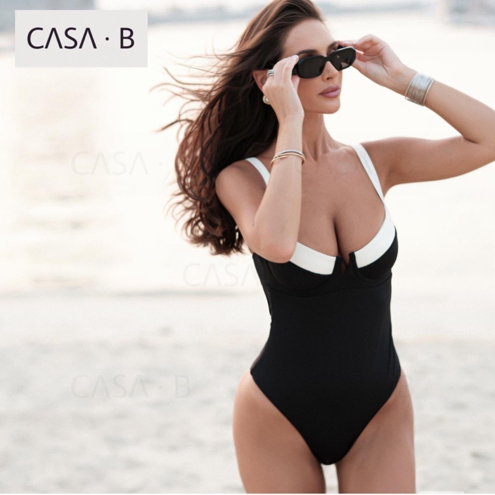 DROPS 3/22! CASA B💫 The Monaco One Piece Underwire Swimsuit in Ivory & Black